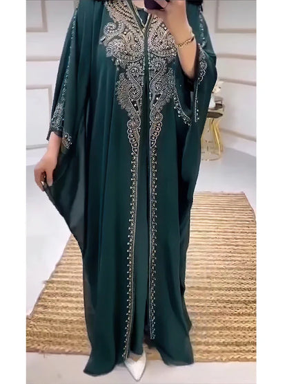 Eid Muslim Dress for Women Hooded Abaya 2 Piece Set Diamond Jalabiya Morocco Party Dresses Dubai Abayas Kaftan Vestido Long Robe