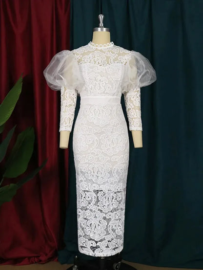 2023 African Wedding Party Dresses For Women Summer Elegant African Lace 3/4 Sleeve Evening Long Dress Dashiki African Clothing