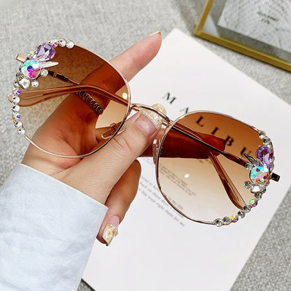 2022 High Quality Rimless Square Diamond Sunglasses Women Brand Designer Vintage Shades Female Pink Eyewear Gafas De Sol