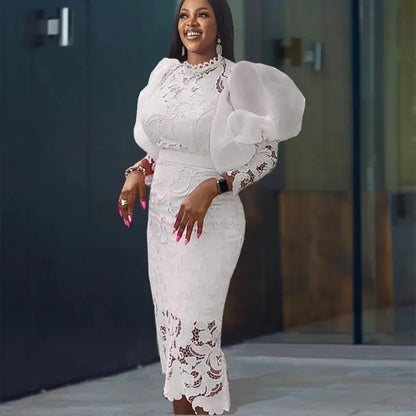 2023 African Wedding Party Dresses For Women Summer Elegant African Lace 3/4 Sleeve Evening Long Dress Dashiki African Clothing