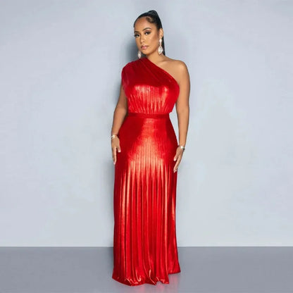 KEXU One Shoulder Pleated Sleeveless Maxi Dress 2024 Women Hollow Out Sexy Party Evening Clubwear Long Dresses Vestidos