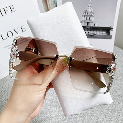 2022 High Quality Rimless Square Diamond Sunglasses Women Brand Designer Vintage Shades Female Pink Eyewear Gafas De Sol