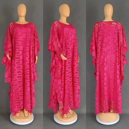 Elegant African Dresses for Women Traditional Dashiki  Fashion Lace Boubou Plus Size Wedding Party Gown Muslim Kaftan Maxi Dress