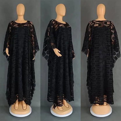 Elegant African Dresses for Women Traditional Dashiki  Fashion Lace Boubou Plus Size Wedding Party Gown Muslim Kaftan Maxi Dress