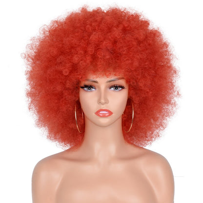 Halloween Wig Short Black Hair Cosplay Afro Kinky Curly Wig With Bangs Women's Wigs Blonde Wig Pink Synthetic Wig Blue Red Brown