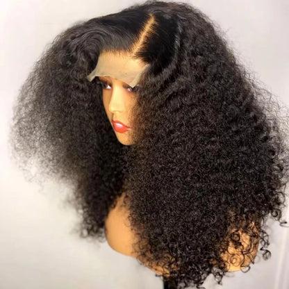 Soft Glueless 26" 180%Density Preplucked Long Kinky Curly Black Deep Lace Front Wigs For Women Baby Hair Heat Resistant Daily