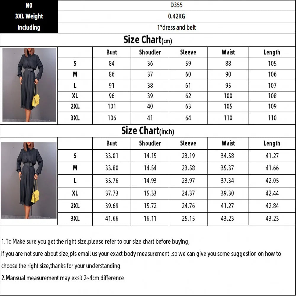 Plus Size Fashionable Elegant Casual Solid Color Temperament High Waisted Round Neck Pleated Loose Temperament Dress