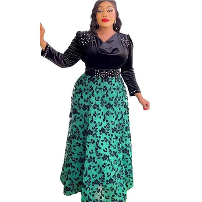 Elegant Plus Size African Party Dresses for Women 2024 Spring Fashion Dashiki Ankara Velvet Wedding Long Maxi Gowns Muslim Dress