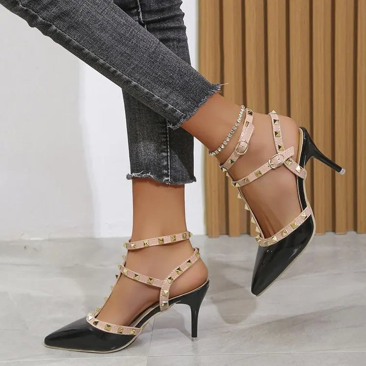 2023 New Women's T Lace-up Sandals Sexy Square Toe High Heels Decoration Summer Party Shoes 36-43 Large Size Stiletto Heels