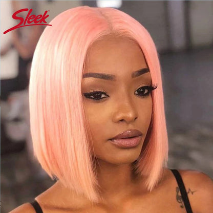 Pink Bob Wigs Blonde Pink Straight Lace Front Human Hair Wigs HD Transparent Lace Pre Plucked Sleek Brazilian Bob Lace Wigs