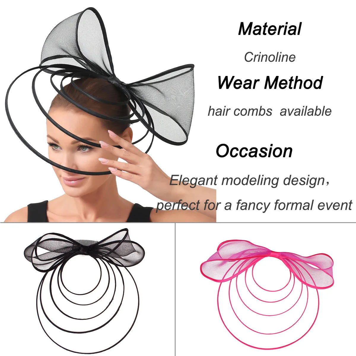 Elegant Ladies Wedding Fascinators Nice Crinoline Women Headwear Hair Clips With Fancy Feathers Party Tea Church Race Headdress