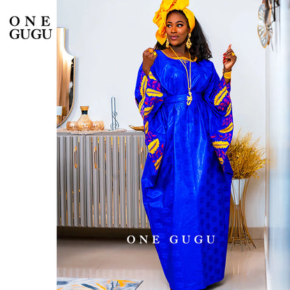 Royal Blue High Quality African Bazin Riche Boubou Dress For Women Nigerian Wedding Party Gown Long Robe Baisn Sewn Dress