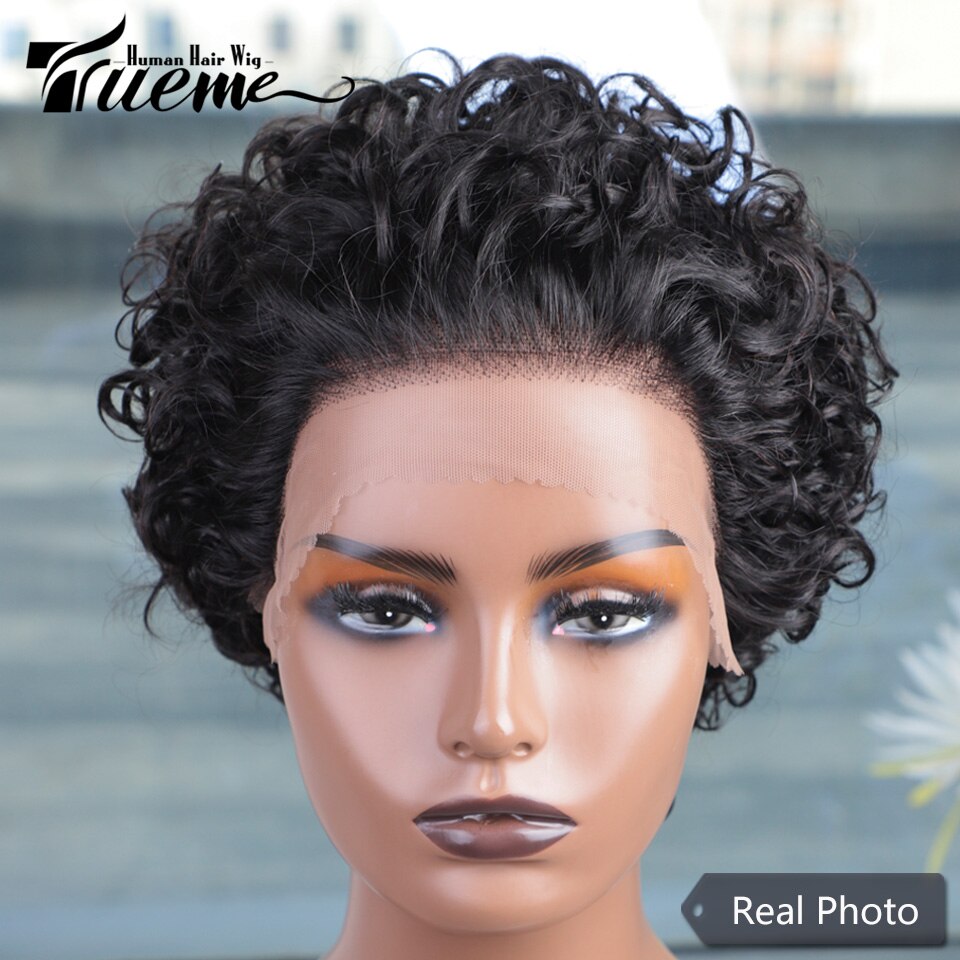 Pixie Cut Lace Wig Short Bob Curly Human Hair Wigs 13X1 Colored Brazilian Deep Curly Wave Transparent Lace Front Wig For Women