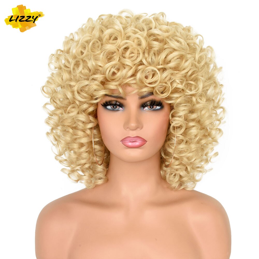 Lizzyhair Red Brown Copper Short Curly Synthetic Wigs for Black Women African Cosplay Natural Afro Wig with Bangs Heat Resistant