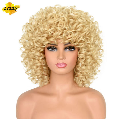 Lizzyhair Red Brown Copper Short Curly Synthetic Wigs for Black Women African Cosplay Natural Afro Wig with Bangs Heat Resistant