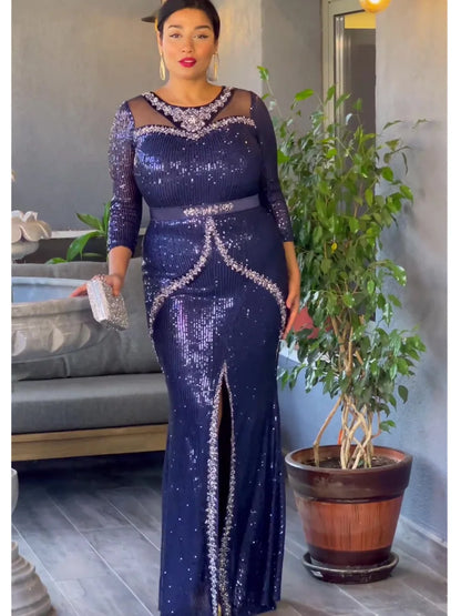 African Wedding Dresses For Women Long Sleeve Plus Size Sequin Evening Party Long Dress Moroccan Kaftan Muslim Clothes