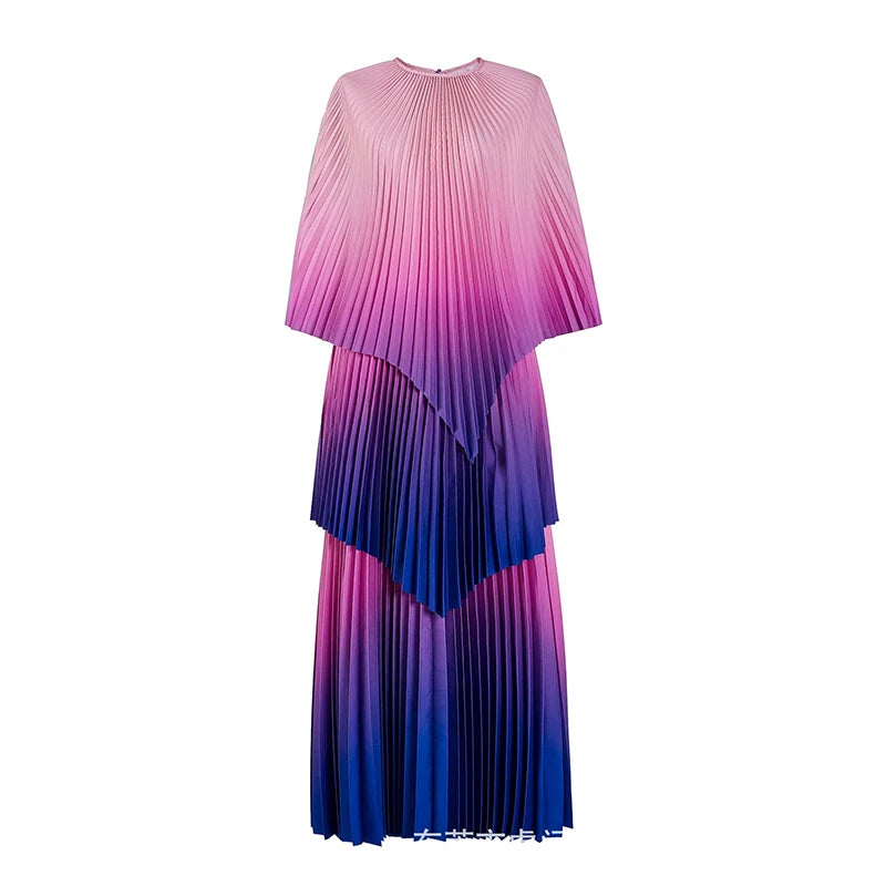 Miyake pleated dress large size Gradient layered pleated long skirt for fashionable women and floor skirts