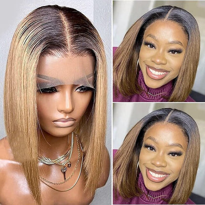 Blonde Bob Wigs Deep Part 13x1x4 Human Hair Lace Front Wigs for Black Women Pre Plucked Bleached Knots Blond Lace Wigs