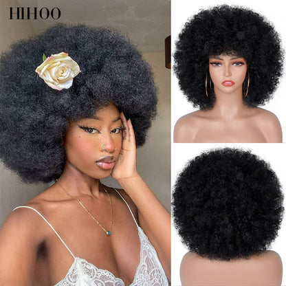 Halloween Wig Short Black Hair Cosplay Afro Kinky Curly Wig With Bangs Women's Wigs Blonde Wig Pink Synthetic Wig Blue Red Brown