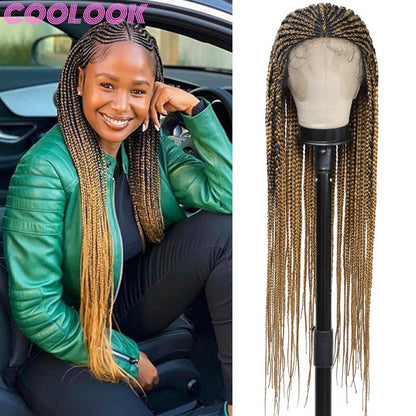 Ombre Red Box Braid Wig with Baby Hairs Long Cornrow Braid Lace Front Wigs for Women Synthetic Knotless Box Braided Frontal Wig