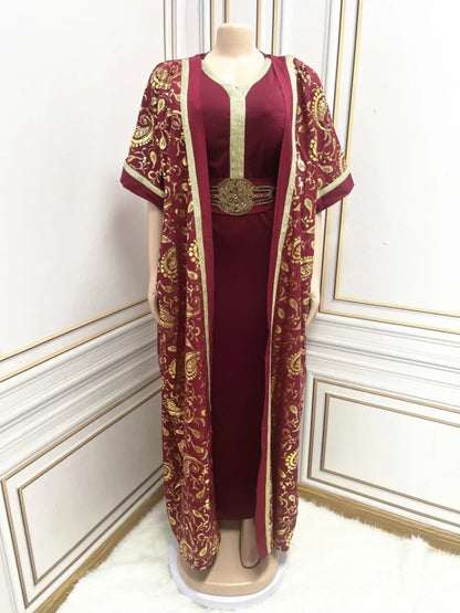 Print Muslim Abaya For Women Eid Dress 2 Piece Set Morocco Ramadan Belted Abayas Kaftan Islam Cardigan Dubai Arab Long Robe 2024