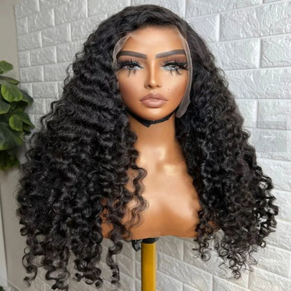 Soft Long Glueless 26inch 180 Density Black Kinky Curly Lace Front Wig For Black Women Babyhair Preplucked Daily