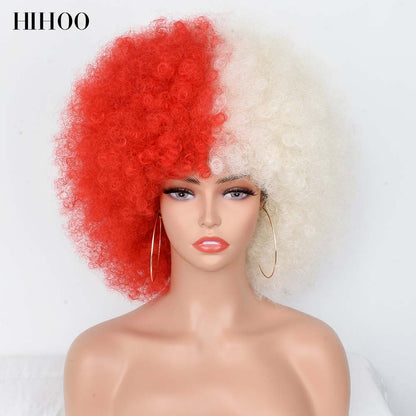 Short Hair Afro Kinky Curly Wig With Bangs Women&#39;s wigs Cosplay Blonde Wig Pink Synthetic Wig Halloween Black Wig Blue Red Brown