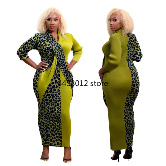 African Dresses For Women Party Dashiki Clothing Leopard Long Sleeve Maxi Dress Robe Africaine Femme Clothes Africa Dress