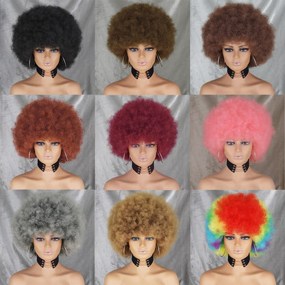 WERD Short Kinky Curly Wig High Puff Afro Wig Black Brown Pink Gold Natural Ombre Synthetic Hair Cosplay Wig