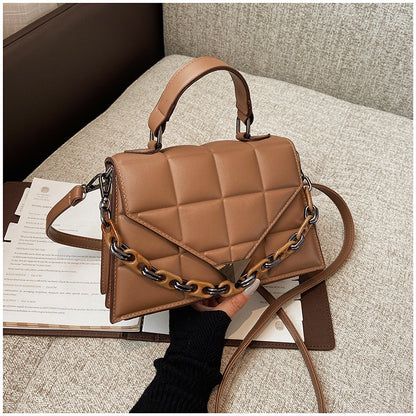 Ladies Small Square Bag 2022 Fashion New Quality PU Leather Women's Handbags Solid Color Lingge Shoulder Messenger Bags