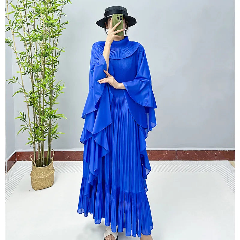 Miyake Dress Women's Clothing 2023 Autumn New Elegant Style Age Reducing High end Lotus Leaf Sleeves Mid length Evening Dresses