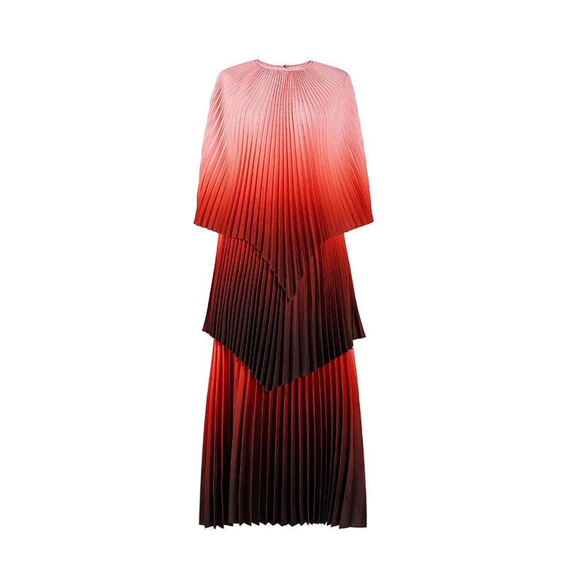 Miyake pleated dress large size Gradient layered pleated long skirt for fashionable women and floor skirts