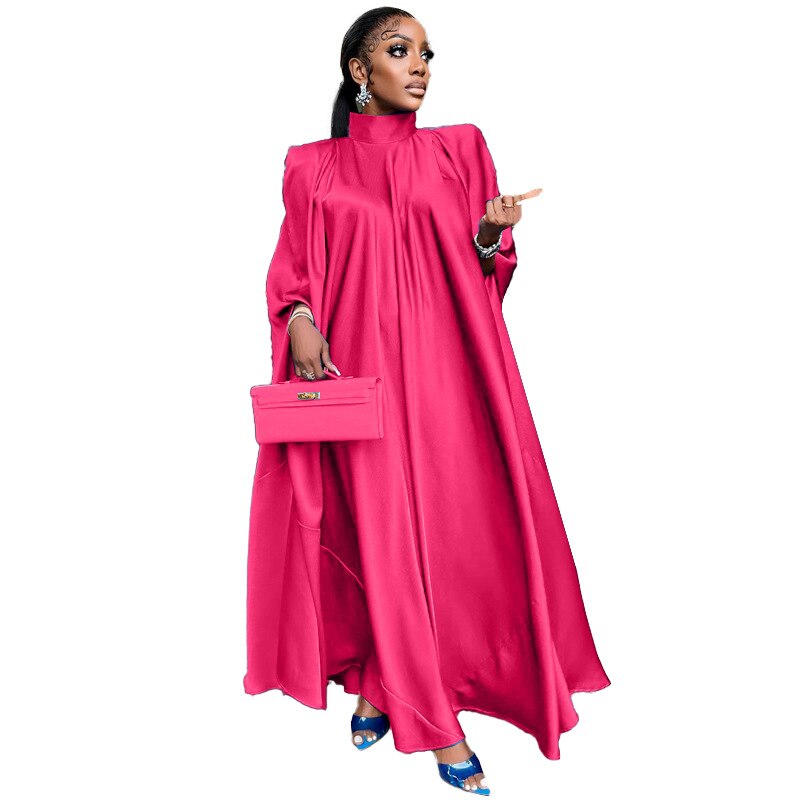 Oversize Women Satin Maxi Dress Loose Party Gowns Big Size High Neck Fashion Streetwear Lady Dresses 2023 Spring Summer