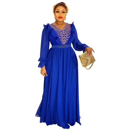 African Maxi Dresses For Women Evening Party Long Dress Africa Clothing Elegant Kaftan Muslim Chiffon Dress 2023 Plus Size