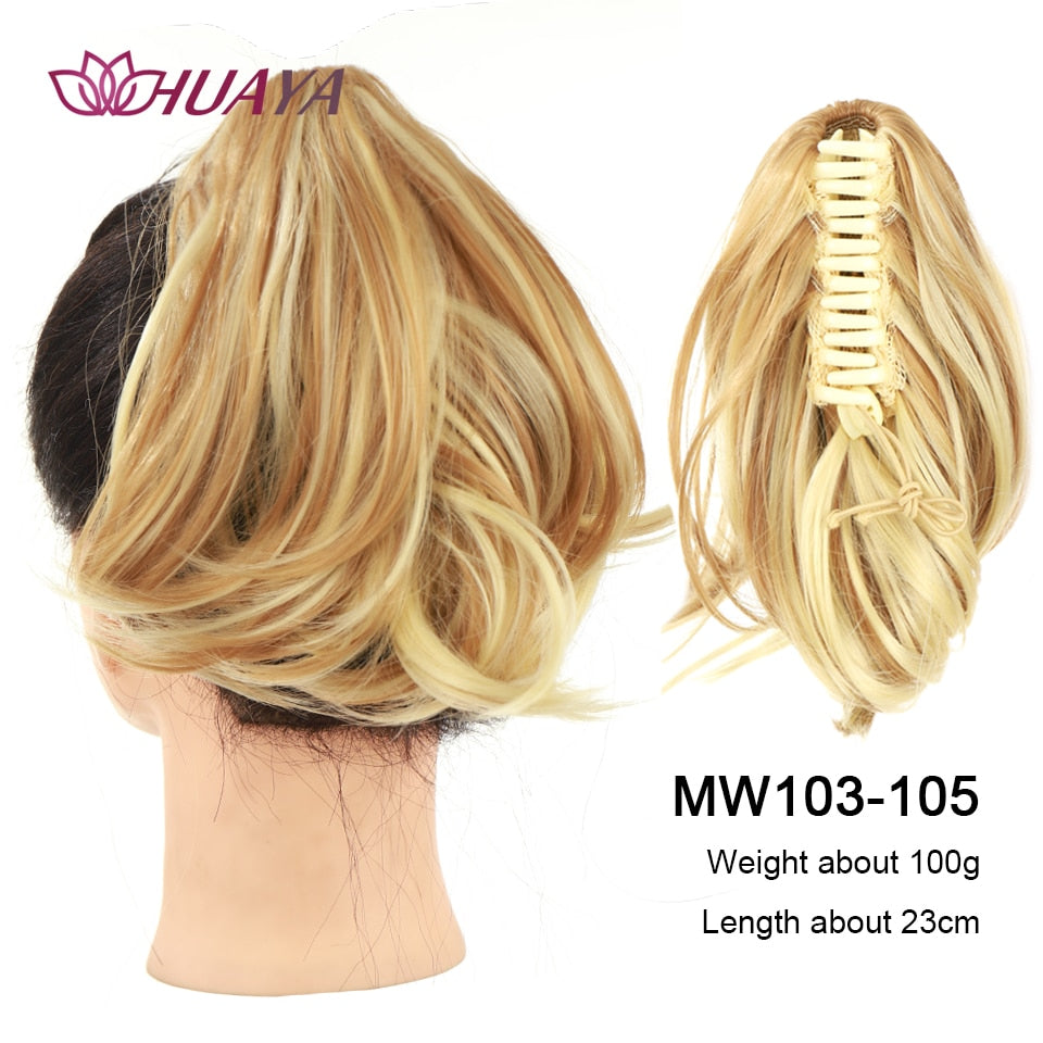 HUAYA Synthetic Claw Clip Ponytail Hair Extensions Short Straight Natural Tail False Hair For Women Horse Tail Black Hairpiece