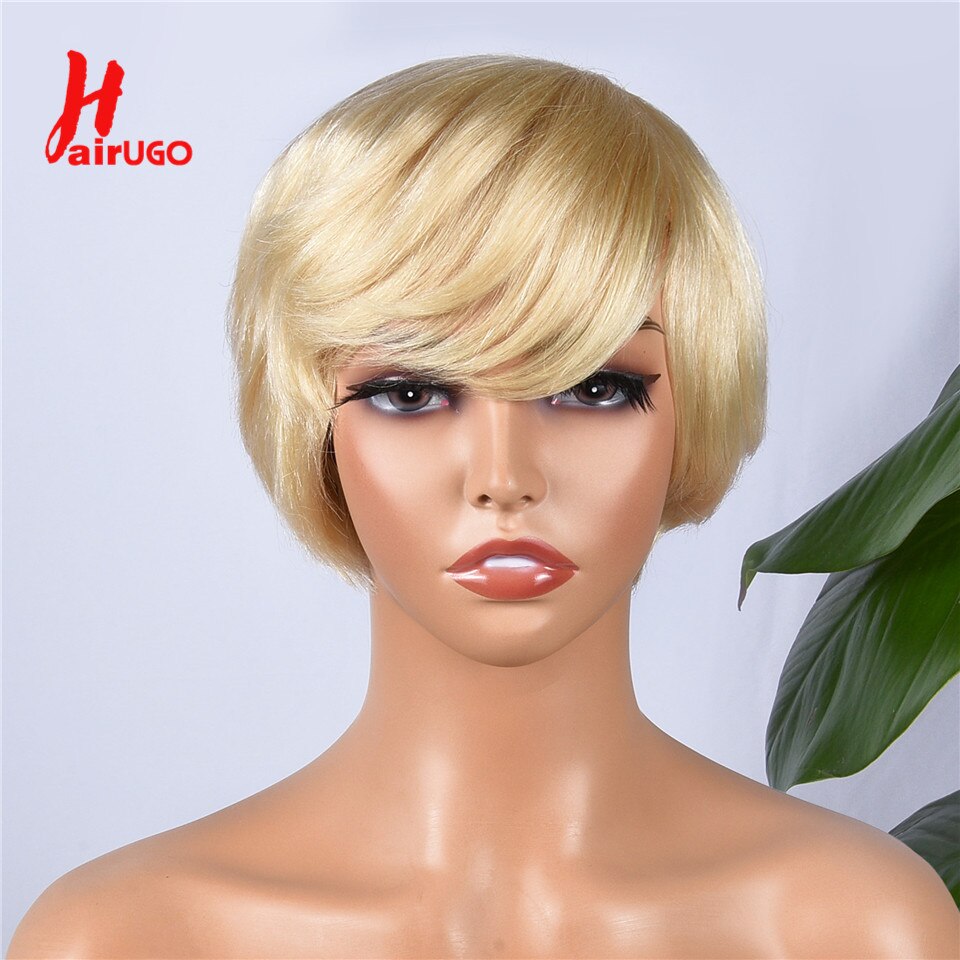 Short Blonde Full Machine Made Wigs For Women Cheap Pixie Cut Human Hair Wigs HairUGo Remy Blonde Pixie Cut Wig