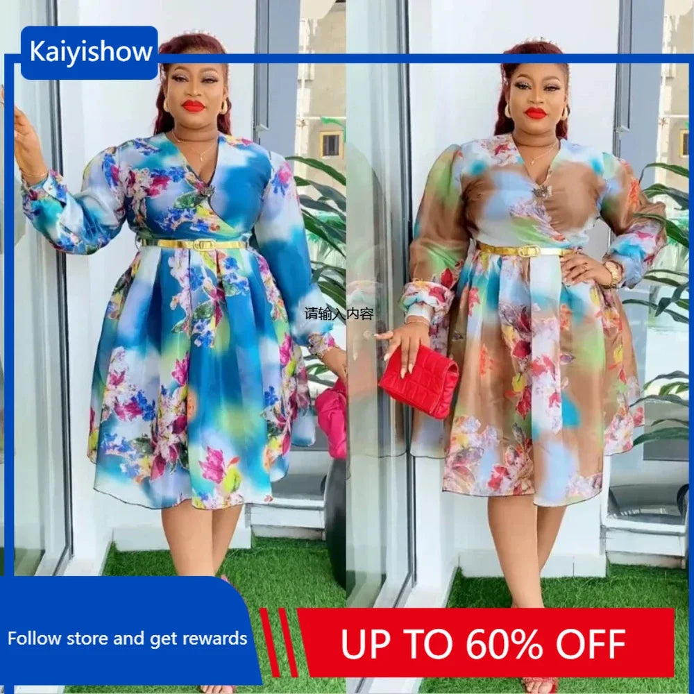 2024 Elegant African Dresses for Women New Spring Print Africa Clothing Plus Size Evening Party Dress Dashiki Ankara Outfit Robe