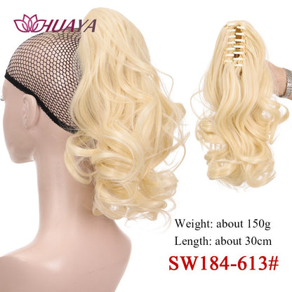 HUAYA Synthetic Claw Clip Ponytail Hair Extensions Short Straight Natural Tail False Hair For Women Horse Tail Black Hairpiece