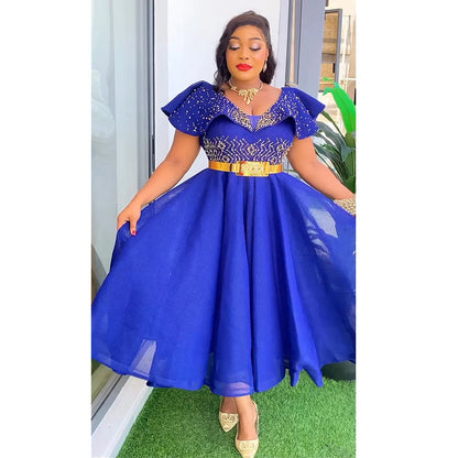 MD Plus Size African Wedding Party Dresses Women 2024 New Dashiki Ankara Evening Gown Elegant Turkey Outfit Robe Africa Clothes