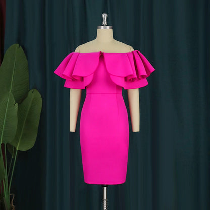 Sexy Off Shoulder Slash Neck Ruffles Bodycon Dress Evening Party Dress For Women Elegant Strapless African Rose Pencil Dress