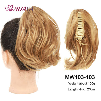 HUAYA Synthetic Claw Clip Ponytail Hair Extensions Short Straight Natural Tail False Hair For Women Horse Tail Black Hairpiece