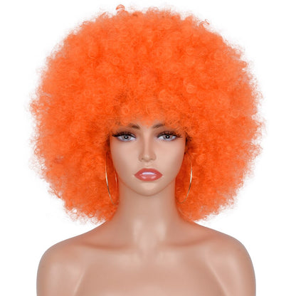 Halloween Wig Short Black Hair Cosplay Afro Kinky Curly Wig With Bangs Women's Wigs Blonde Wig Pink Synthetic Wig Blue Red Brown