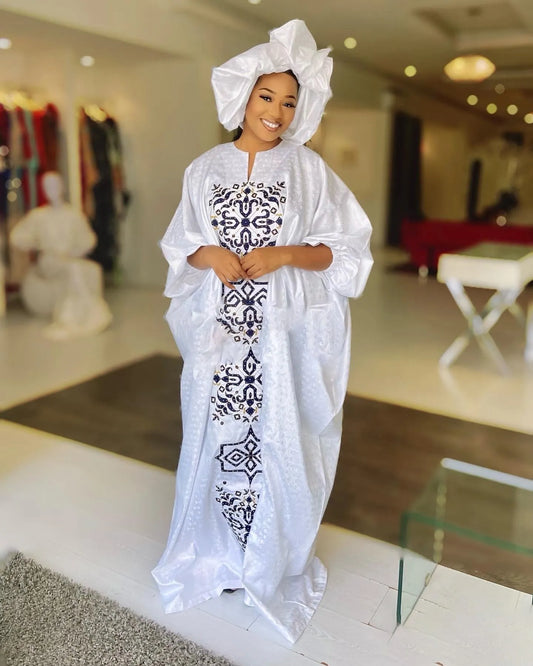 African Dress For Woman Plus Size Dress Bazin Riche Embroidery With Embroidery Floor Long Dress With Scarf