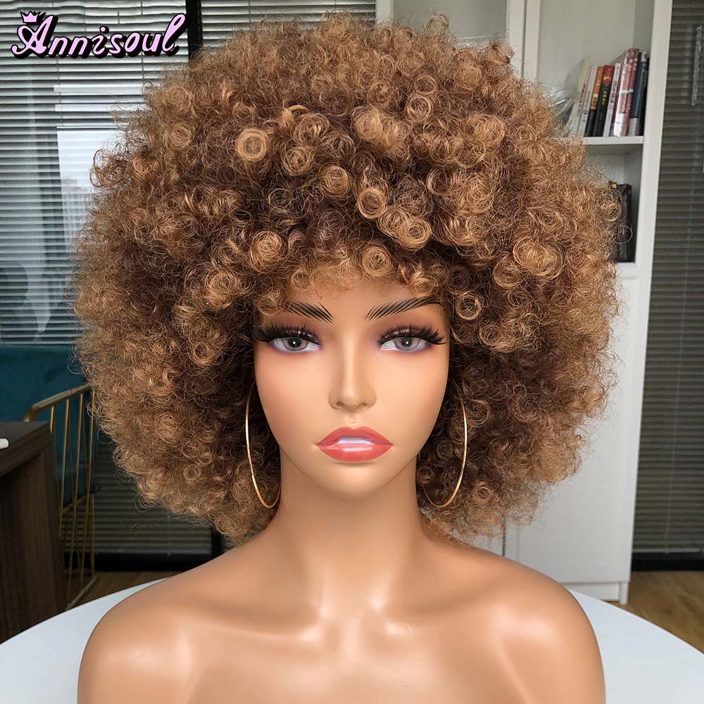 Short Synthetic Afro Wigs For Black Women African Black Pink Fluffy Soft Cosplay Natural Hair Afro Kinky Curly Wig With Bangs