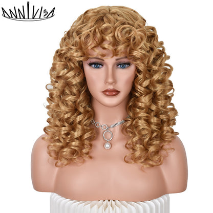 Black Curly Wig With Bangs Long Curly Afro Wigs for Women Synthetic Fiber Glueless Hair for Daily Use Party Halloween Cosplay