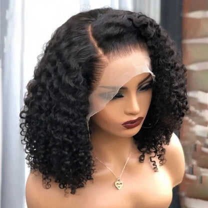 Deep Wave 180% Density Pre-Plucked Side Part Short Bob 13*4 Lace Frontal Brazilian Virgin Human Hair Wigs For Black Woman