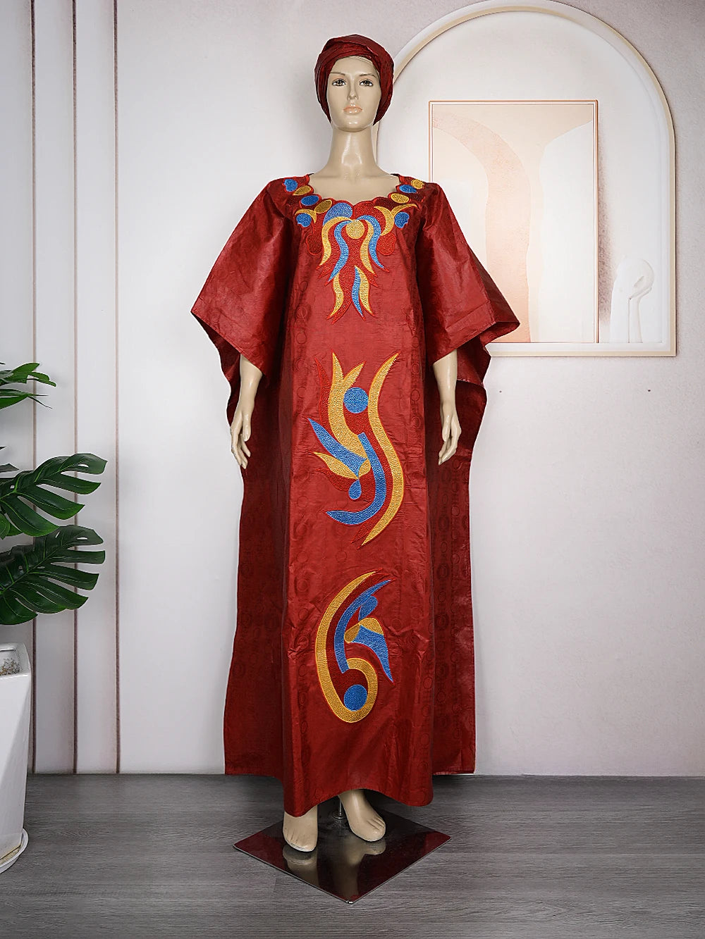 H&D African Clothes For Women Tradition Dress Embroidery  Bazin Wedding Party Dress Ankara Red Robes Trads African Clothes