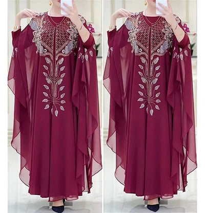 Muslim Kaftan Abaya Dress Women Dubai Turkish Chiffon Party Dresses Elegant Evening Gown African Boubou Fashion Outfit Open Robe