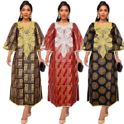 MD 2023 Bazin Riche Dashiki Women Dress Traditional African Dresses For Women Embroidery Pattern With Stone South Africa Clothes