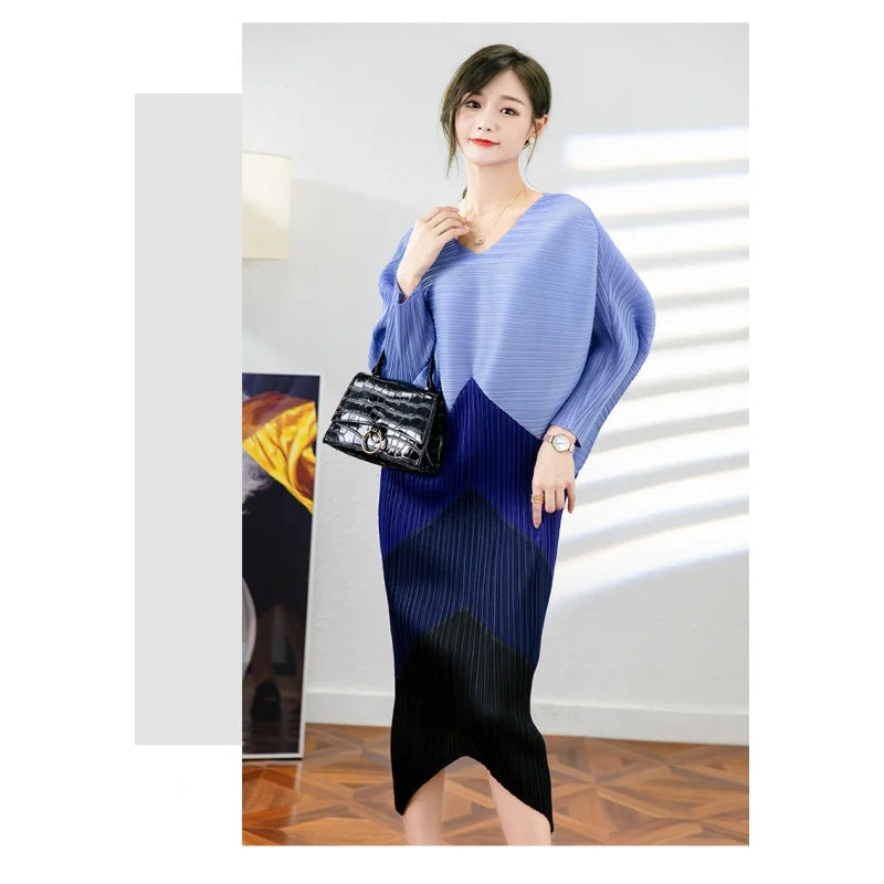 MIYAKE Pleated traffic Top women 2024 High end fashion niche design sense, trendy style long dress